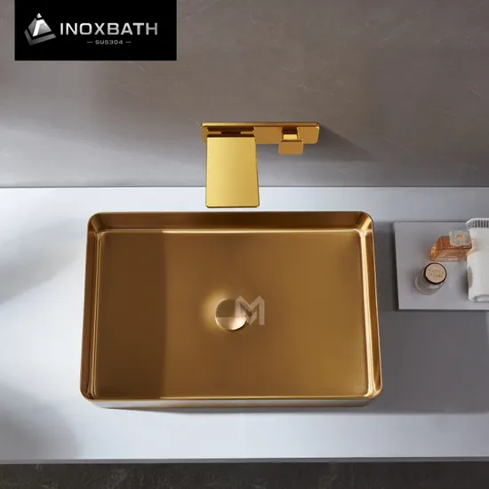 Modernes quadratisches goldenes Waschbecken aus Edelstahl 304 mit halbhohem Aufsatzwaschbecken für Badezimmer
