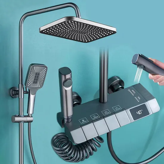 Digitalanzeige-Duschsystem Badezimmer-Duschsets 4-Gang-Thermostat-Duschset Regenduschen-Sets